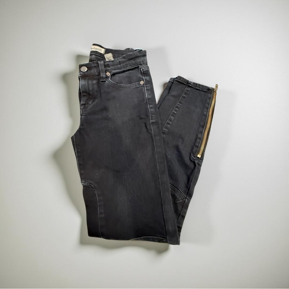 Madewell Women's Black Skinny Jeans with Gold Zipper 93% Cotton